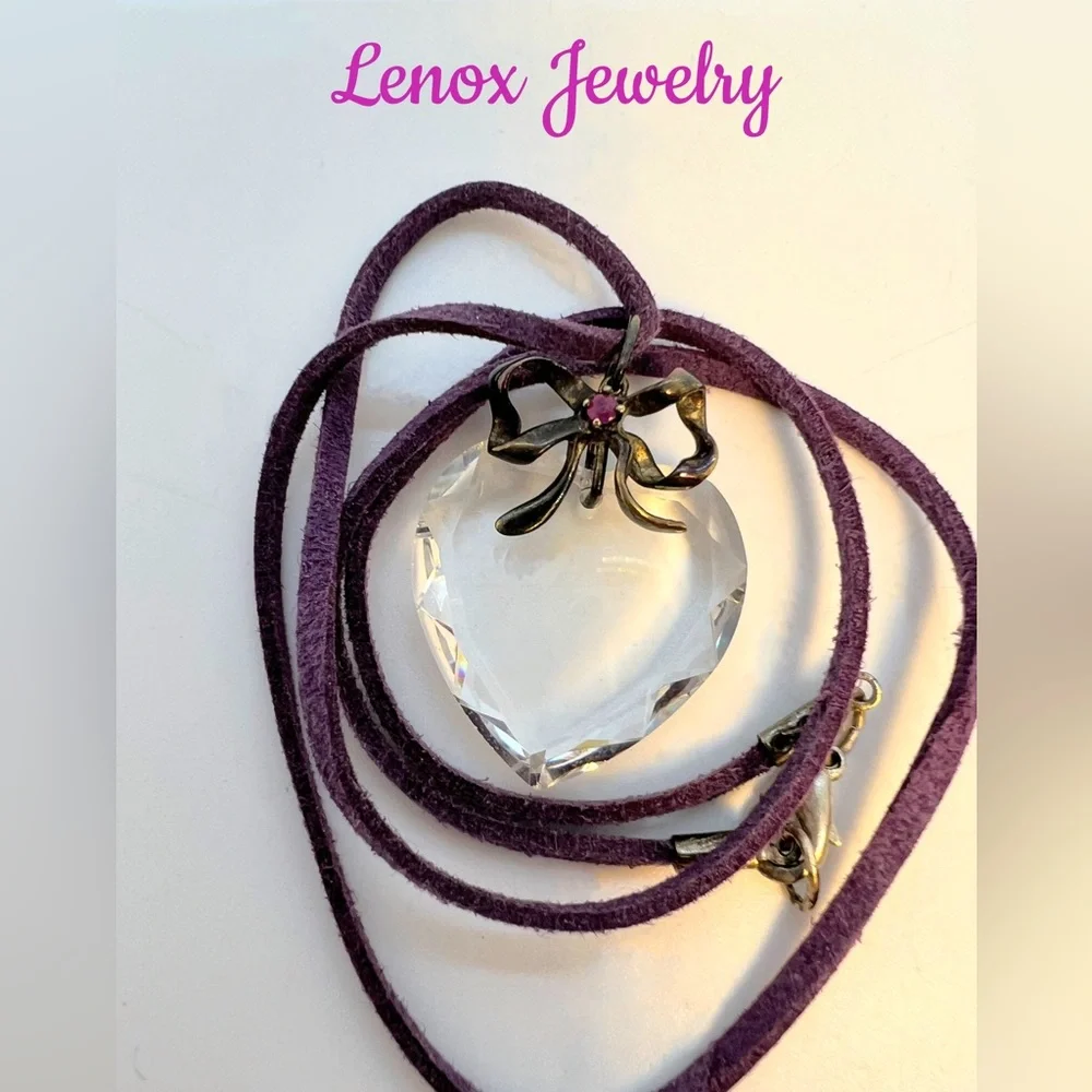 Lenox Crystal Heart Pendant w/Ruby Stone - Picture 4 of 4